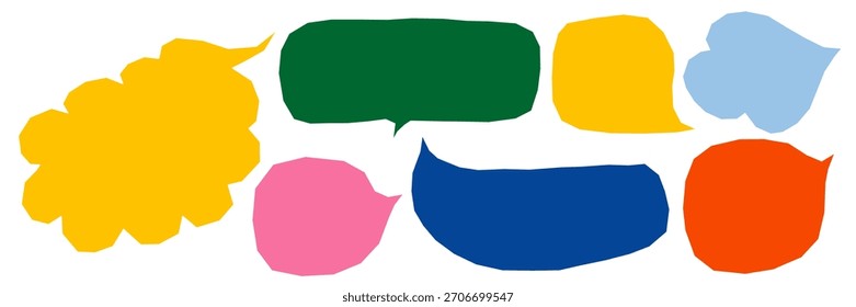 Colorful abstract speech bubbles with round shapes and playful texture. Hand-drawn paper elements create a childish scrapbook look. Perfect for text boxes and trendy designs