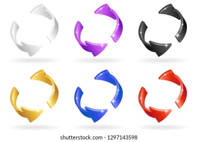 Colorful abstract spin rotation arrows isolated set isometric 3d design vector illustration