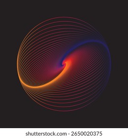 Colorful Abstract Spiral Wave with Gradient Lines Forming a Hypnotic Vortex in a Circular Shape. Perfect for Digital Art, Backgrounds, and Technology Concepts.