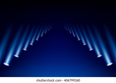 Colorful abstract spotlights gallery background vector illustration.