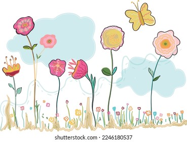 Colorful abstract spring flower border background design