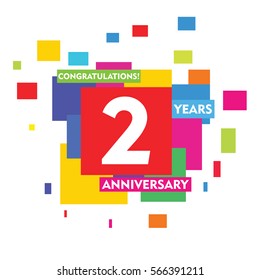 Colorful Abstract Square 2 Years Anniversary Vector Design for Kids, Family, Shop, Business, Company, and Various Event