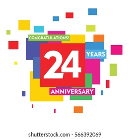 Colorful Abstract Square 24 Years Anniversary Vector Design for Kids, Family, Shop, Business, Company, and Various Event