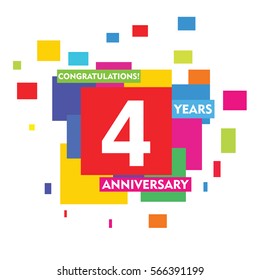 Colorful Abstract Square 4 Years Anniversary Vector Design for Kids, Family, Shop, Business, Company, and Various Event
