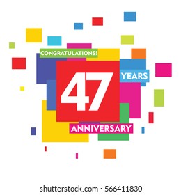 Colorful Abstract Square 47 Years Anniversary Vector Design for Kids, Family, Shop, Business, Company, and Various Event