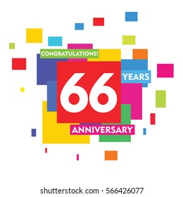 Colorful Abstract Square 66 Years Anniversary Vector Design for Kids, Family, Shop, Business, Company, and Various Event