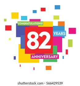 Colorful Abstract Square 82 Years Anniversary Vector Design for Kids, Family, Shop, Business, Company, and Various Event