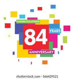 Colorful Abstract Square 84 Years Anniversary Vector Design for Kids, Family, Shop, Business, Company, and Various Event