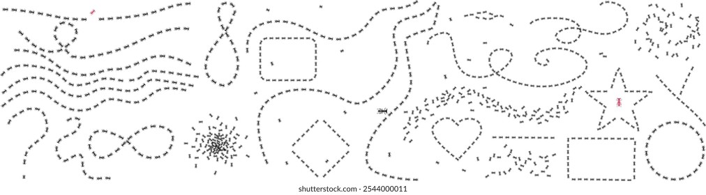 Colorful Abstract Square Background with Curved Lines in Pastel and Vibrant Tones. Geometric Memphis Pattern in Minimalist Doodle Style