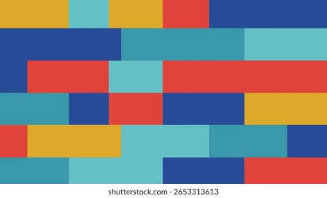 Colorful abstract square background with overlapping rectangles in bold colors. Ideal for posters, digital art, presentations, and modern graphic design projects.