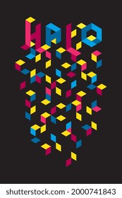 Colorful abstract square pixel mosaic with HALO headline on black background. Vector Illustration. 
