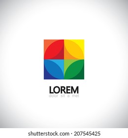 colorful abstract squares & circles design element - vector icon. This graphic is made of abstract shapes of different colors of yellow, orange, green & blue put together to form a symbol