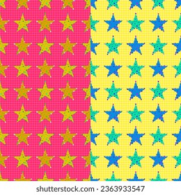 Colorful Abstract Star Pattern Background. Retro Backdrop. 1990s. Modern. Vector Illustration