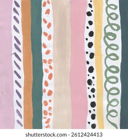 Colorful Abstract Stripes Pattern hand drawn watercolor