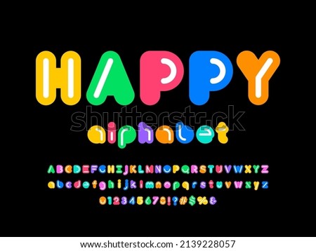 Colorful abstract style alphabet design with uppercase, number and symbols