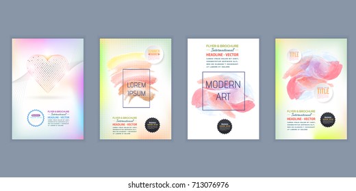 Colorful Abstract Style Presentation Background Design Set. A4 Paper Fluid Flyer Template. Trendy Elements with Multicolored Shapes