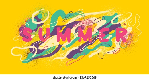 Colorful Abstract Summer Background Design, With Liquid And Splattered Shapes. Vector Illustration.