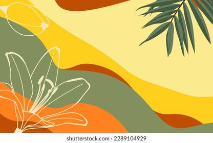 Colorful abstract summer background with lilies in doodle style. Vector image of flowers in a horizontal view. A postcard in the summer style.