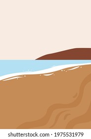Colorful abstract summer landscape in modern style. Minimal beach background. Trendy vector illustration.