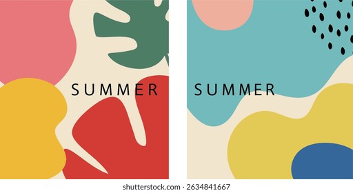 Colorful Abstract Summer Vector Background with Organic Shapes and Modern Aesthetic. A vibrant summer-themed abstract vector illustration featuring bold, organic shapes and a modern.