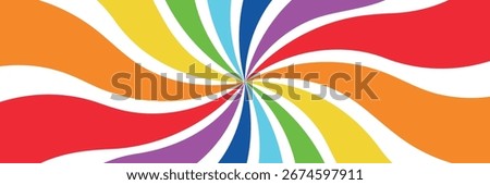 Colorful abstract swirl background with rainbow spiral pattern, bright vibrant wave design, psychedelic retro backdrop for banner, festive decoration, vivid twisted lines, dynamic optical illusion