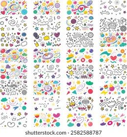 Colorful Abstract Swirls, Stars, and Crown Icons Collection
