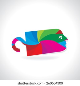 colorful abstract tag with lady face illustration