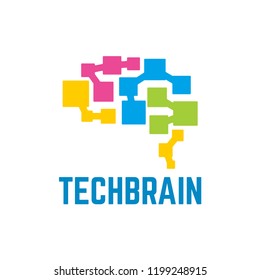 Colorful abstract tech brain stands from connected squares