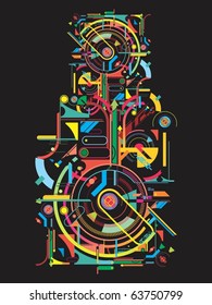 colorful abstract tech shapes on black background,vector