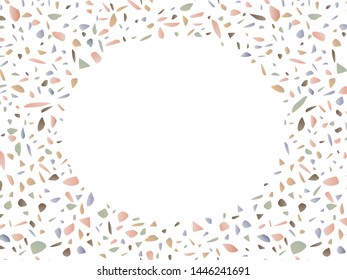 Colorful abstract terrazzo floor on white round frame, vector background
