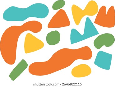 Colorful abstract terrazzo pattern inspired by summer tones. Features organic stone-like shapes in warm and vibrant hues, ideal for fabric prints, packaging, wallpapers, branding