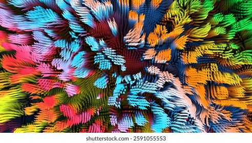 Colorful abstract texture created with Gradient flow and 3D structure imitate the movement of liquid or wind. Vibrant colors, volumetric waves and digital noise create a sense of depth and dynamics. I