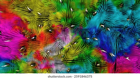 Colorful abstract texture created with Gradient flow and 3D structure imitate the movement of liquid or wind. Vibrant colors, volumetric waves and digital noise create a sense of depth and dynamics. I