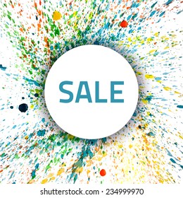 Colorful abstract texture. Vector design elements. Art advertising template. Watercolor splash background. Grunge abstract background.Yellow and blue blot background. Business sale label.
