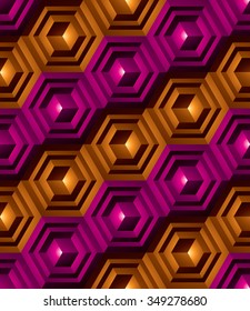Colorful abstract textured geometric seamless pattern. Vector bright textile backdrop with three-dimensional cubes and squares. Graphic contemporary futuristic covering.