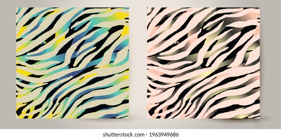 Colorful abstract Tiger seamless pattern. Gradient background.  Vector print for fabrics, posters, banners.