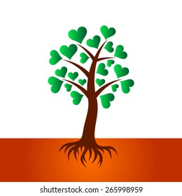 Colorful abstract tree with heart leaves and roots