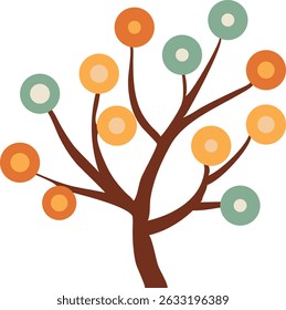 Colorful Abstract Tree Illustration with Circles, Colorful Abstract Tree Design for Decorative Use, Stylized Tree with Colorful Round Foliage