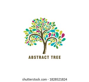 bunter abstrakter Baum Logo Design Vektor einzeln, Regenbogen Blätter Baum.