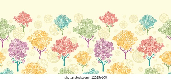 Colorful abstract trees horizontal seamless pattern border