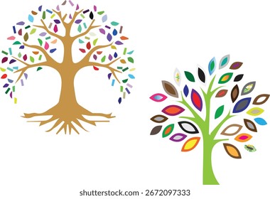 Colorful abstract trees with patterned leaves nature