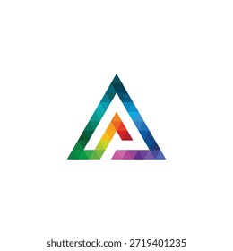 Ein farbenfrohes abstraktes Dreieck-Logo mit geometrischen Formen, das Innovation und Kreativität symbolisiert