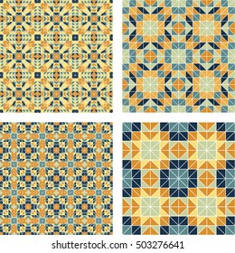 Colorful abstract triangle tile mosaic pattern background set