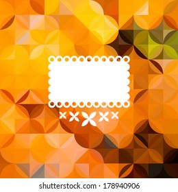 Colorful abstract triangular orange pattern with white label