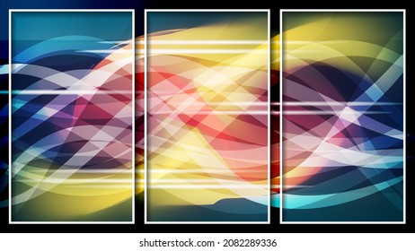 Colorful abstract triptych. A beautiful panel for interior decoration, corporate designs, blogs, postcards, posters and your other projects. Vector. 