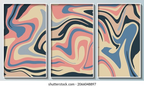 Colorful abstract triptych. Overlapping multi-colored shapes with jagged and wavy edges.A vector panel for interior decoration, corporate designs, blogs, postcards, posters and your other projects.