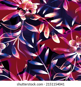 colorful abstract tropical plants seamless pattern on grunge background. pink background. vector design. Colorful stylish floral. Floral background. Exotic tropic. Summer design. Beach pattern design