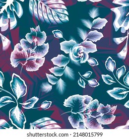colorful abstract tropical seamless pattern. Floral seamless pattern. Hand drawn large flower buds. Fashion design for your textile and fabric, wrapping, any surface. Summer design