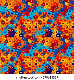 Colorful abstract uneven hexagon mosaic seamless pattern, vector