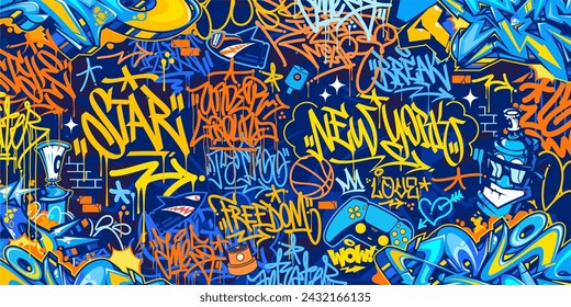 Colorful Abstract Urban Style Hiphop Graffiti Street Art Vector Illustration Background Template